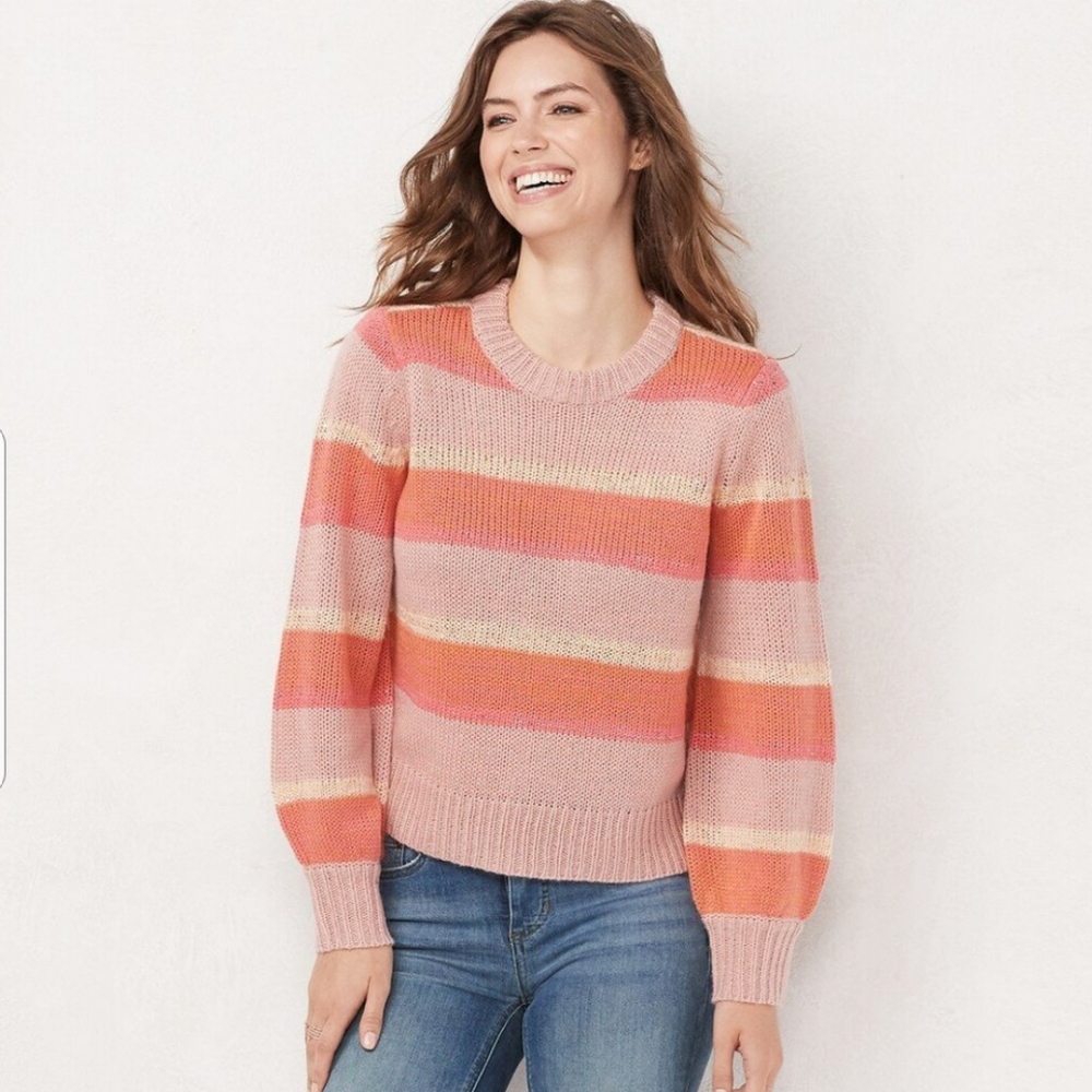 LC Lauren Conrad Striped Ballon Sleeve Sweater NWT